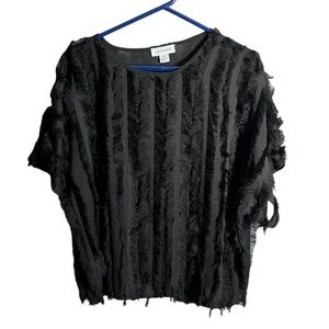 EUC Calligraphie black fringe frayed blouse short sleeve lined size medium